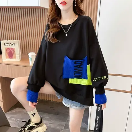 设计感小众早秋卫衣女春秋季韩版宽松大码薄款假两件上衣服外套潮商品大图