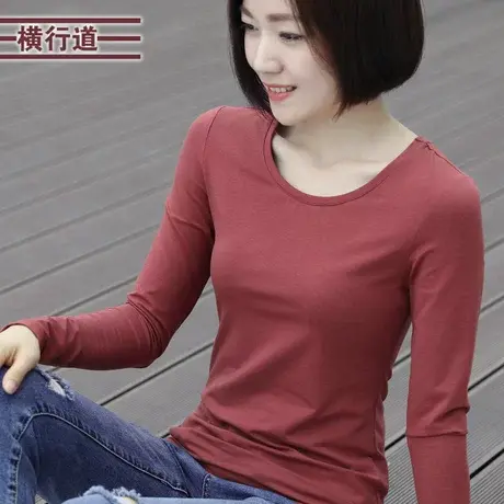 2025春季新款修身大码圆领打底衫女长袖t恤女装上衣薄款显瘦小衫商品大图