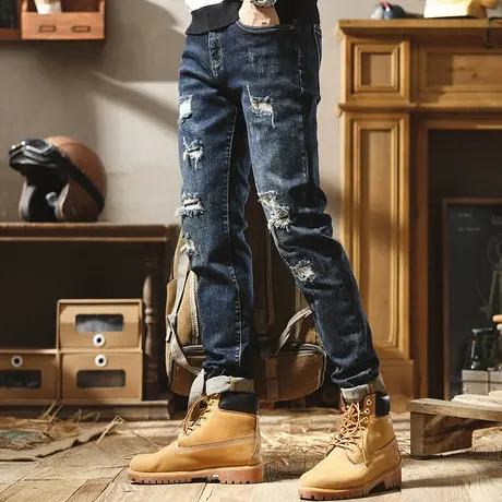 男裤冬季长裤2022新款男士牛仔裤宽松休闲直筒款加厚直筒时尚裤子商品大图