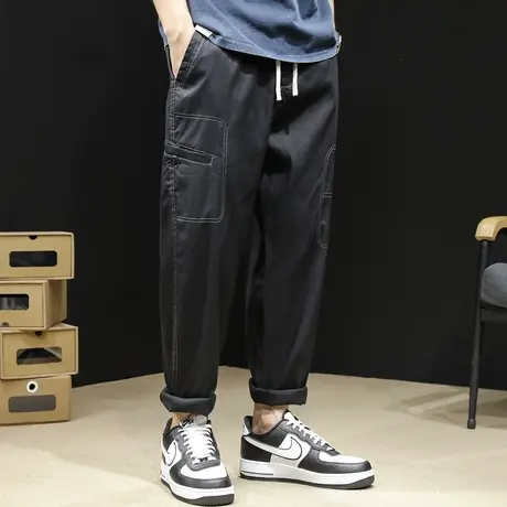 轻薄九分休闲裤男夏季宽松直筒大码2024新款黑色裤子男士空调男裤图片