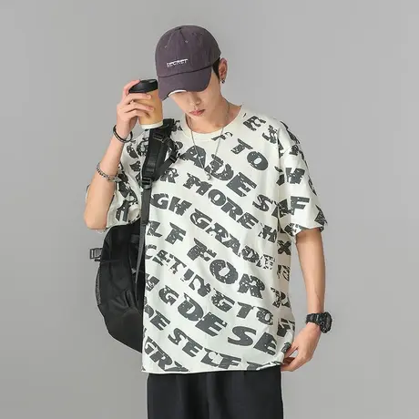 情侣装夏装高级设计感印花t恤男士短袖男款夏季圆领体恤男装上衣商品大图