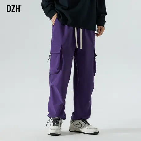 男生紫色工装裤男束脚秋季宽松潮牌休闲裤子2024年新款美式伐木裤商品大图