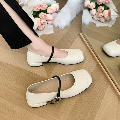 玛丽珍鞋女2024年新款夏季浅口粗跟豆豆鞋轻便复古时尚孕妇鞋单鞋商品大图