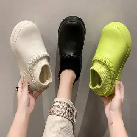 冬季保暖踩屎感高帮棉拖鞋女包跟厚底室内居家用外穿防水月子棉鞋商品大图