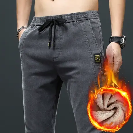 男裤2023新款加厚工装休闲长裤男士直筒松紧腰加绒裤子男款秋冬季商品大图