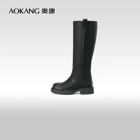 奥康女鞋 冬季新款粗腿显瘦高筒骑士靴黑色女士长靴时装靴图片