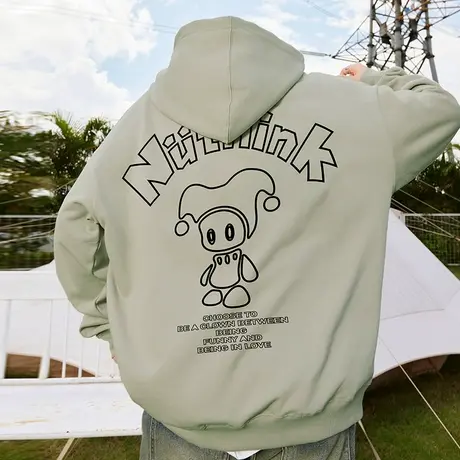 Nuthink春季美式保暖加绒加厚浅绿色小丑卫衣潮牌男加肥加大外套商品大图