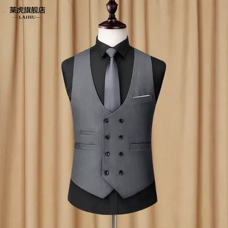 春秋款双排扣休闲西装男士马甲韩版修身商务灰色马夹男坎肩背心潮商品大图