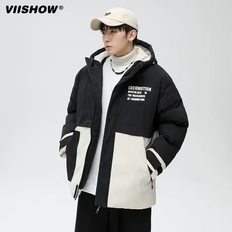 VIISHOW撞色拼接连帽棉服男冬季宽松加厚保暖韩版面包服棉衣外套商品大图