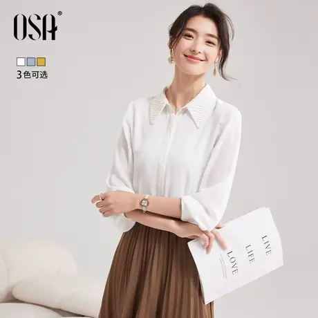 OSA欧莎法式白色长袖雪纺衬衫女早春装2023年新款宫廷风叠穿衬衣商品大图