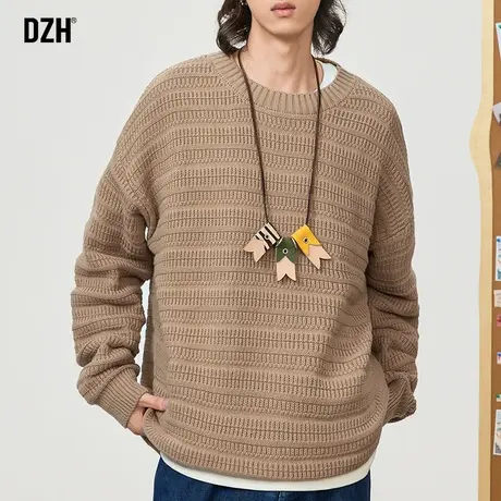 男士卡其色韩系慵懒风毛衣男2024新款冬季圆领针织衫长袖上衣内搭商品大图