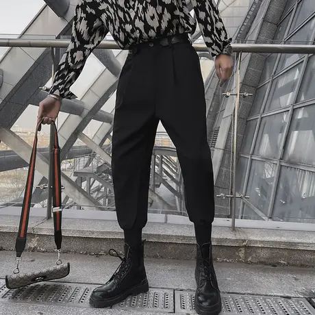 秋季裤子休闲裤哈伦裤九分裤宽松潮流小西裤潮牌纯色运动束腿裤男商品大图