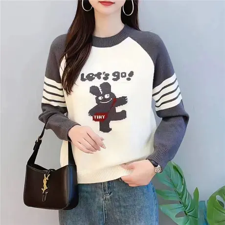 高级感超好看拼色卡通加厚毛衣女春季2024新款女士秋冬内搭打底衫商品大图