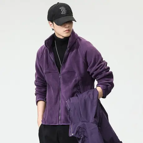 时尚大码连帽冲锋衣男宽松秋冬款夹克两件套百搭潮牌外套休闲男装图片