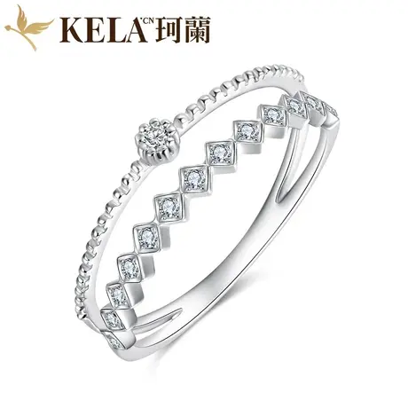 珂兰钻石旗舰店 白18K金钻石戒指女双层辘珠钻戒时尚排戒女戒zs图片