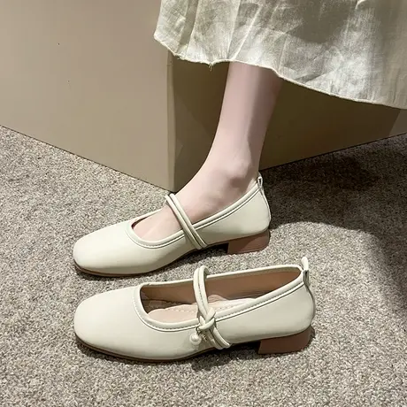 单鞋女平底鞋2024新款春秋夏季温柔风晚晚鞋低跟方头法式玛丽珍鞋商品大图