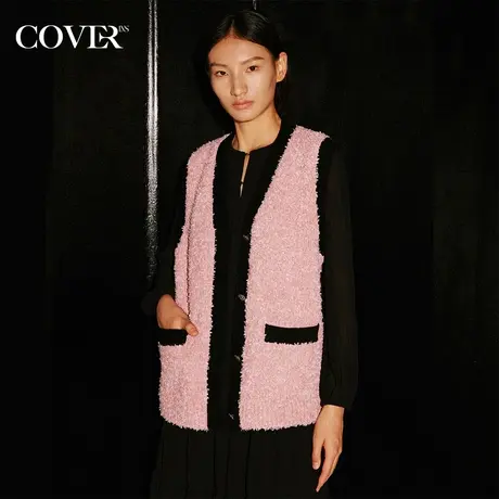 【昕怡粉丝专享】恩裳COVER撞色蝴蝶纱羊毛小香马甲图片