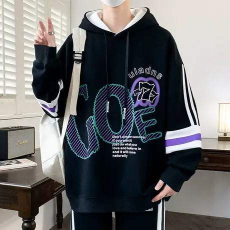 青少年潮流卫衣男连帽2024年春季新款字母印花休闲外套男生上衣服商品大图