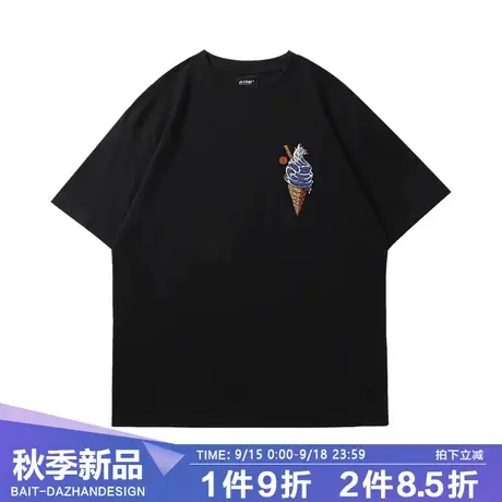 日系休闲t恤中性风情侣短袖原创浮世绘甜筒印花复古潮牌宽松半袖商品大图