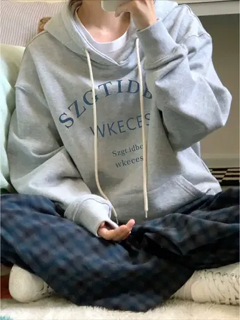 高级感超好看连帽卫衣女春秋薄款小个子美式复古oversize外套商品大图