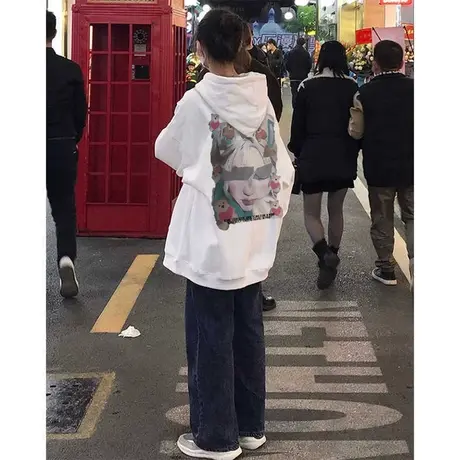 连帽卫衣女春秋薄款oversize潮牌美式复古宽松小众设计感外套上衣图片