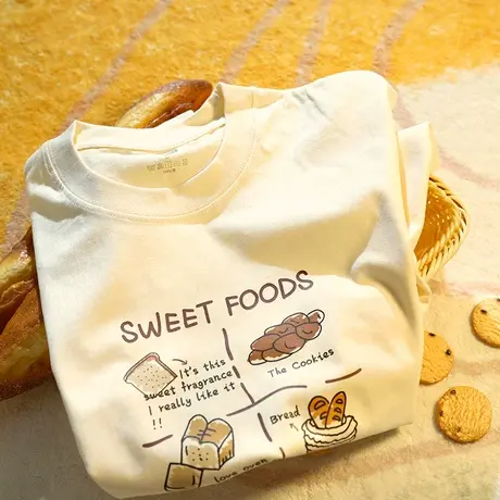 突然间爱上空气中弥漫香香的味道。可爱简约日系短袖T侐纯棉男女商品大图