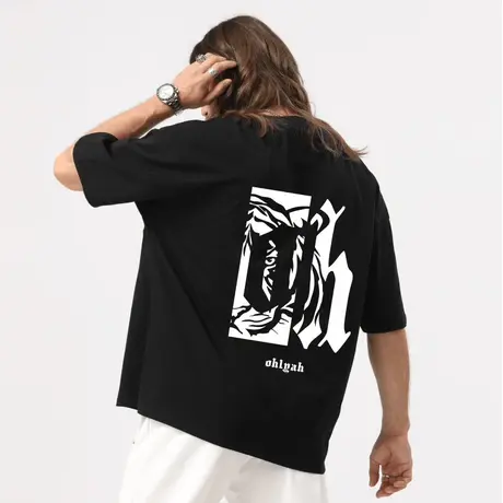 Ohlyah潮流时尚百搭美式宽松大码男女同款短袖美潮高街青少年T恤商品大图