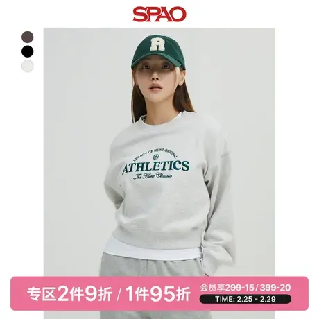 SPAO韩国同款春季款慵懒风女短款宽松套头加绒卫衣SPMWD4TG01图片