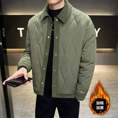 假两件棉衣男短款冬季2023新款翻领冬装上衣服薄夹棉夹克棉袄外套图片