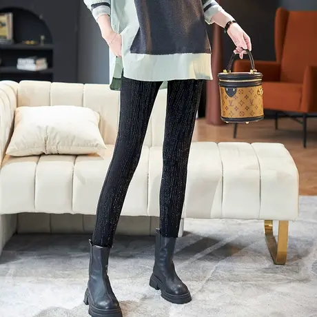 宝诗黎高腰气质烫钻牛仔裤2024修身显瘦黑色小脚裤百搭棉质铅笔裤商品大图