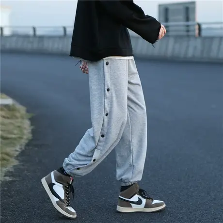 休闲卫裤男秋冬季新款ins潮牌美式工装排扣复古运动裤宽松长裤子商品大图