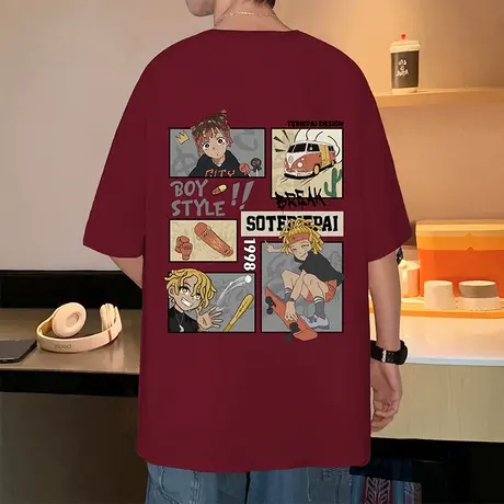 夏季复古vintage卡通短袖T恤男女潮牌oversize情侣款重磅纯棉上衣商品大图