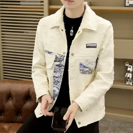 高级设计感修身夹克春秋季时尚春装上衣个性网红潮牌拼接撞色外套商品大图