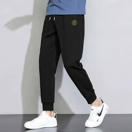 长裤子男士休闲运动裤韩版潮流百搭夏季九分小脚束脚抽绳黑色卫裤商品大图