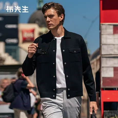 MrBu布先生商务翻领羊毛开衫外套2023秋冬新款加厚毛衣男BT12230商品大图