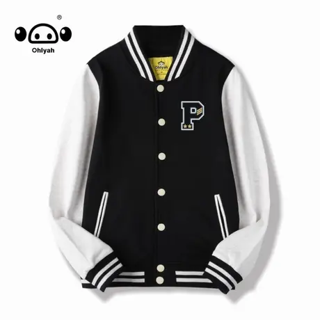 Ohlyah经典黑白拼接棒球服女潮牌休闲大码情侣外套学生运动会班服商品大图