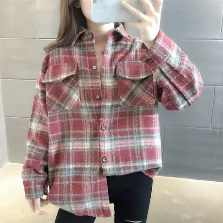 2023秋装新款加厚格子衬衫女宽松韩版时尚长袖磨毛复古衬衣外套潮图片