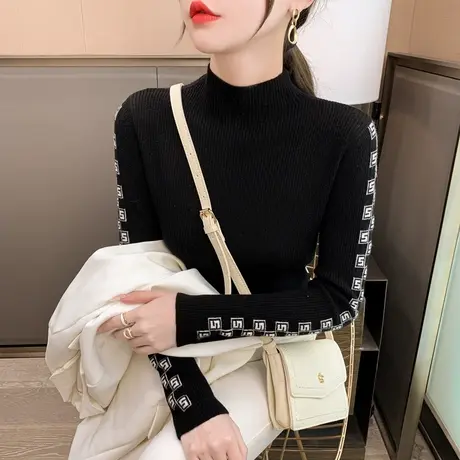 半高领毛衣女打底衫2023秋冬新款套头内搭修身上衣外穿洋气针织衫商品大图