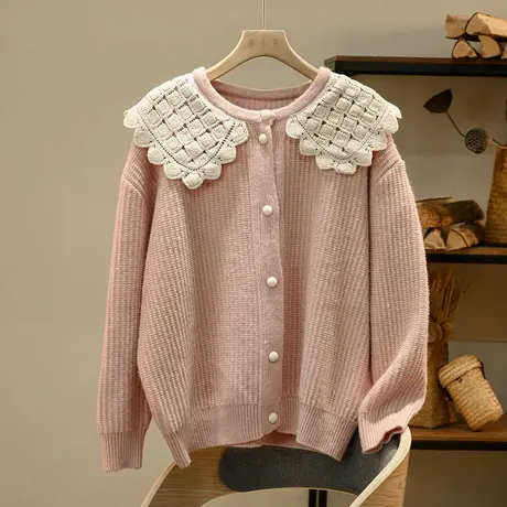 享永子日系翻领针织开衫女宽松减龄毛衣外套气质上衣2023秋季新款商品大图