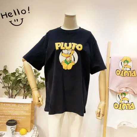 2020春夏新款韩国东大门短袖T恤港风ins潮卡通休闲中长款T恤大码图片