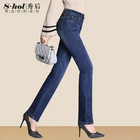 中年妈妈 女士直筒裤 弹力大码牛仔裤女高腰显瘦百搭长裤胖MM女裤图片