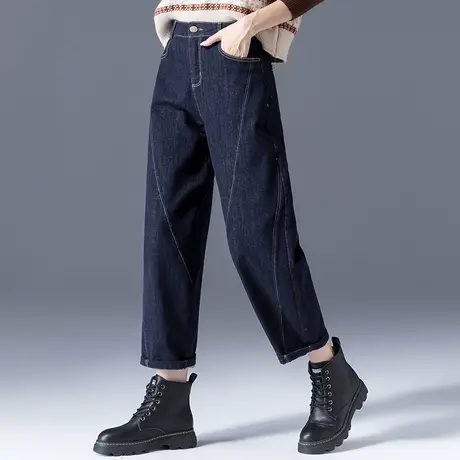高腰牛仔裤女2023年新款九分萝卜裤哈伦裤大码女裤春秋老爹灯笼裤商品大图