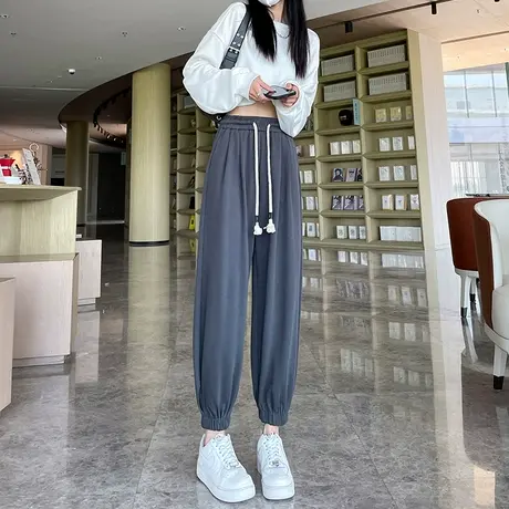运动裤女束脚2023春秋新款高腰宽松显瘦百搭九分小个子休闲灯笼裤商品大图