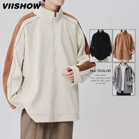 VIISHOW麂皮绒夹克男美式复古宽松棒球服休闲男生秋款潮牌外套男商品大图