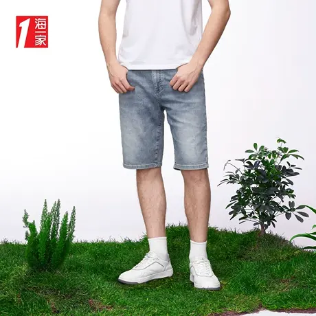 海一家青春活力休闲五分裤2023夏季新款时尚绣花牛仔中裤男商品大图