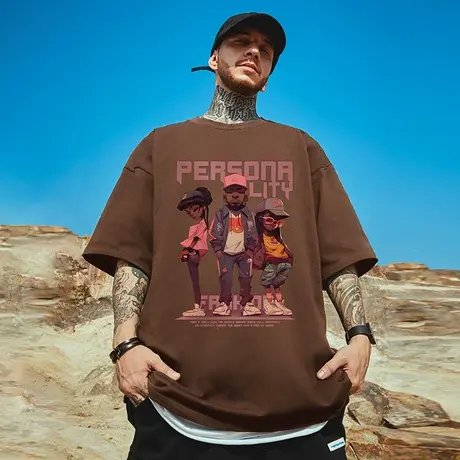 美式复古潮牌短袖T恤嘻哈大码男装加肥加大潮流胖子宽松男款半袖商品大图