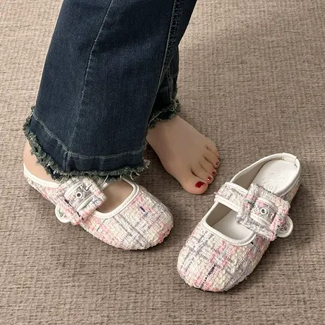 网红法式复古包头拖鞋女款夏天外穿2023新款小香风沙滩软底凉拖鞋商品大图