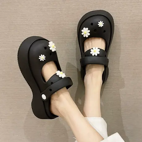 外穿洞洞鞋女夏季可爱花朵凉鞋厚底增高防滑包头两穿凉拖鞋ins潮商品大图