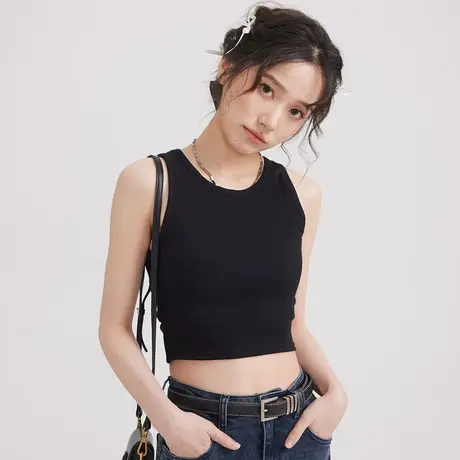 潮牌法式甜辣别致工字小背心女夏外穿2023新款显瘦无袖短款上衣商品大图