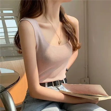 2024夏款实拍针织背心女白色复古小吊带外穿夏设计感小众无袖上衣商品大图